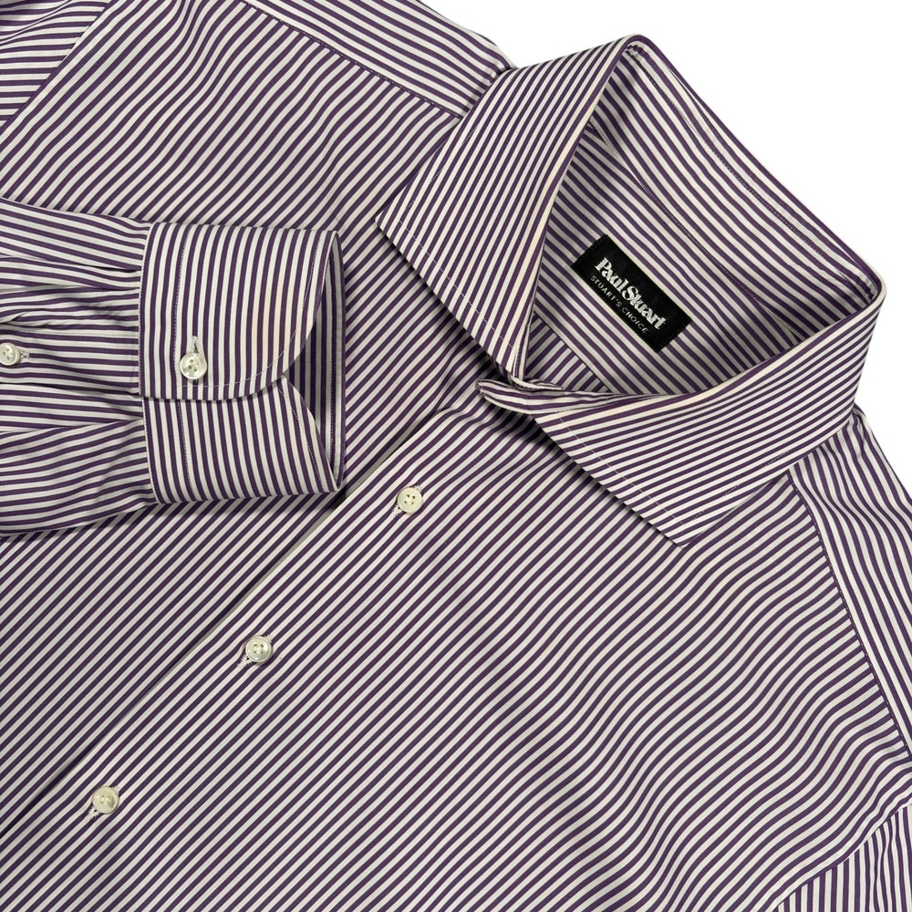 Paul Stuart Bengal Striped Dress Shirt Mens 17.5 Purple White Cotton Italy